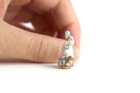 Artisan-Made Vintage 1:12 Miniature Dollhouse Mint Green & White Bunny Rabbit Music Box