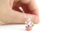 Artisan-Made Vintage 1:12 Miniature Dollhouse Pink & White Bunny Rabbit Music Box