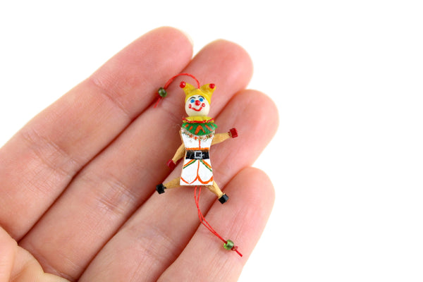 Artisan-Made Vintage 1:12 Miniature Dollhouse Clown Pull Toy Doll Signed by S.K