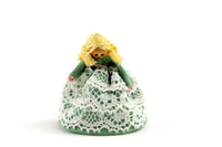 Artisan-Made Vintage 1:12 Miniature Dollhouse Doll in Green & White Lace Dress