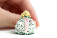Artisan-Made Vintage 1:12 Miniature Dollhouse Doll in Green & White Lace Dress