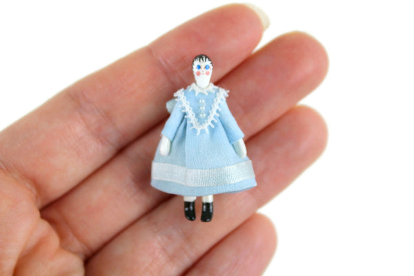 Artisan-Made Vintage 1:12 Miniature Dollhouse Doll in Blue Dress