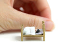 Artisan-Made Vintage Miniature Dollhouse Small Scale Gold Metal Doll Bed with Doll & Bedding