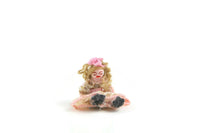 Artisan-Made Vintage 1:12 Miniature Dollhouse Doll in Pink & White Crochet Dress