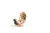 Artisan-Made Vintage 1:12 Miniature Dollhouse Doll in Pink & White Crochet Dress