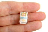 Artisan-Made Vintage Miniature Dollhouse Micro Mini White Metal Doll Bed with Doll & Bedding Signed CSC