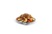 Artisan-Made Vintage 1:12 Miniature Dollhouse Silver Platter with Roasted Turkey or Chicken & Sides