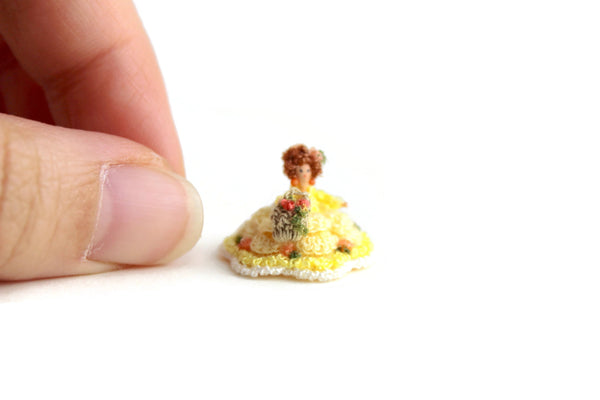 Artisan-Made Rare Vintage 1:12 Miniature Figurine #133 in Yellow Dress by Pat Kunstman