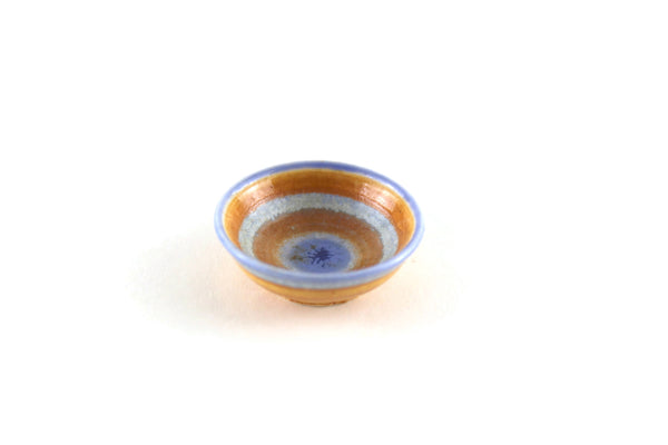Artisan-Made Vintage 1:12 Miniature Dollhouse Orange & Blue Stoneware Bowl