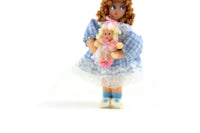 Artisan-Made Vintage 1:12 Miniature Dollhouse Doll in Blue Gingham Dress with Doll