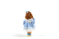 Artisan-Made Vintage 1:12 Miniature Dollhouse Doll in Blue Gingham Dress with Doll