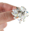 Vintage Aurora Borealis Iridescent Crystal Beaded Dangling Clip-On Earrings