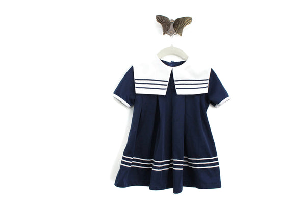 Vintage Navy Blue & White Sailor Baby or Toddler Dress