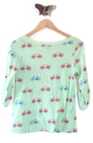 Anthropologie Mint Green Bicycle Print "Banter Tee" by Postmark, Size S, Originally $58