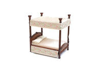 Vintage 1:12 Miniature Dollhouse Wooden Canopy Bed with Embroidered Trim