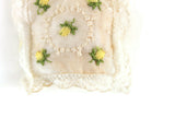 Vintage 1:12 Miniature Dollhouse Beige Lace & Yellow Floral Embroidered Pillow