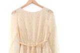 Vintage Cream Lace Long Sleeve Dress with Crochet Lace Belt