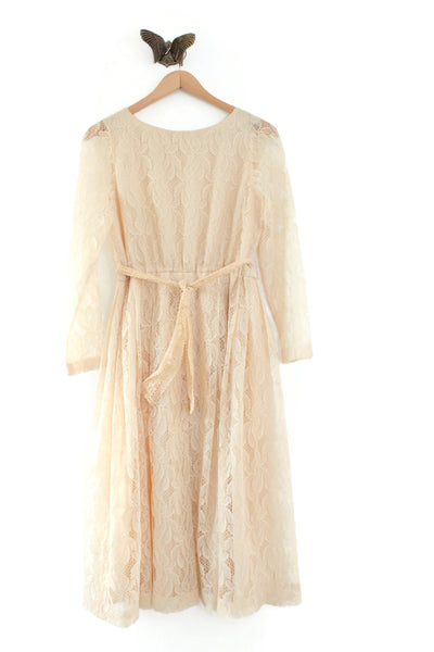 Vintage Cream Lace Long Sleeve Dress with Crochet Lace Belt The Mustard Dandelion Vintage Cream Lace Long Sleeve Dress with Crochet Lace Belt The Mustard Dandelion
