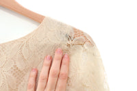 Vintage Cream Lace Long Sleeve Dress with Crochet Lace Belt