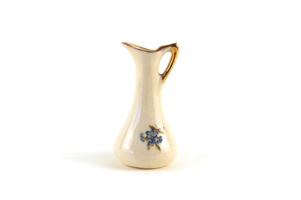 Vintage 1:12 Miniature Dollhouse Beige Porcelain & Blue Floral Pitcher