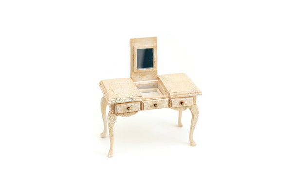 Vintage Beige Wooden 1:12 Miniature Dollhouse Vanity