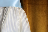 Vintage Beige Striped & Baby Blue Puff Sleeve Maxi Dress with Blue Sash Belt