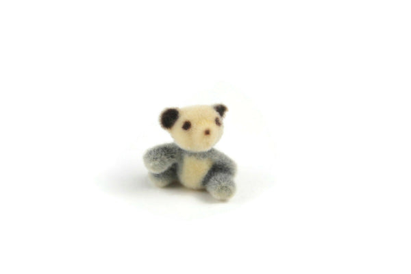 Vintage 1:12 Miniature Dollhouse Gray & Beige Flocked Teddy Bear