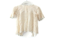 Vintage & Handmade Cream & Light Blue Crochet Baby Cardigan Sweater