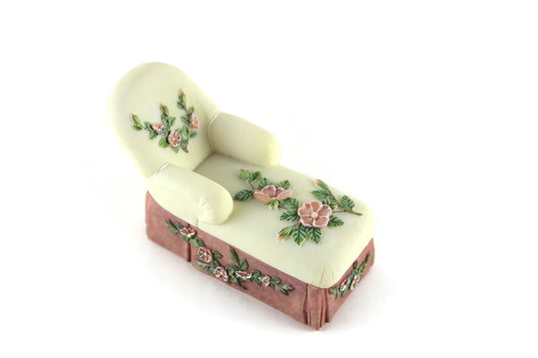 Vintage 1:12 Miniature Dollhouse Beige & Floral Print Chaise or Jewelry Box