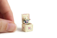 Vintage 1:12 Miniature Dollhouse Beige & Blue Teddy Bear Jack in the Box