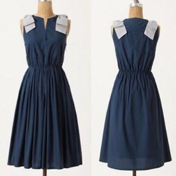 Anthropologie Blue Bow "Besotted Dress" by Portrait of a Girl, Size 6, The Mustard Dandelion Anthropologie Blue Bow "Besotted Dress" by Portrait of a Girl, Size 6, The Mustard Dandelion
