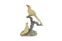 Vintage Painted Metal Pale Yellow Birds on Branches Figurine