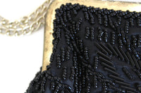 Vintage Black Beaded & Gold Evening Bag Purse