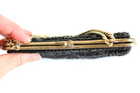 Vintage Black Beaded & Gold Evening Bag Purse