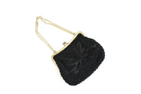 Vintage Black Beaded & Gold Evening Bag Purse