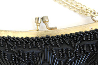 Vintage Black Beaded & Gold Evening Bag Purse