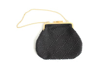 Vintage Black Beaded & Gold Evening Bag Purse