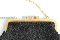 Vintage Black Beaded & Gold Evening Bag Purse