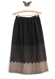 Vintage Black & Beige Printed & Striped Silk Midi Skirt