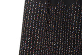 Vintage Black & Beige Printed & Striped Silk Midi Skirt