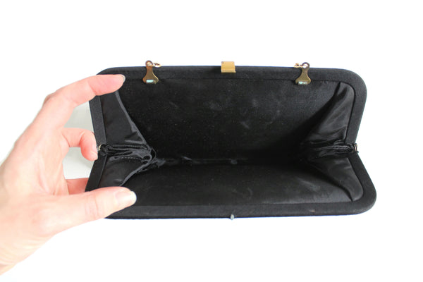 Vintage Black Evening Bag Matte Satin and Silver Clutch Purse — High  Country Vintage
