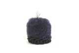 Artisan-Made Vintage 1:12 Miniature Dollhouse Black Navy Blue Faux Fur Pillbox Hat with Feathers