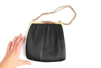 Vintage Black Satin & Gold Evening Bag Purse