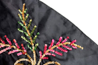 Vintage Black Head Scarf or Neck Scarf with Pink & Green Floral Sequin Accent