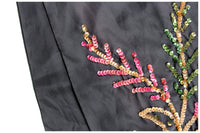 Vintage Black Head Scarf or Neck Scarf with Pink & Green Floral Sequin Accent