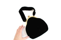 Vintage Black Velvet & Gold Evening Bag or Purse with Rhinestone Accents