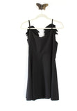 New Black Mini Dress with Embroidered Wing Straps, Size L