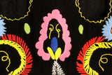 Vintage Black Cotton Multi-Color Floral Embroidered Apron