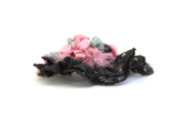 Artisan-Made Vintage Black Lace & Pink Feather & Flower 1:12 Miniature Dollhouse Hat