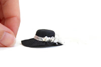 Artisan-Made Vintage 1:12 Miniature Dollhouse Black & White Hat with Silver Flowers